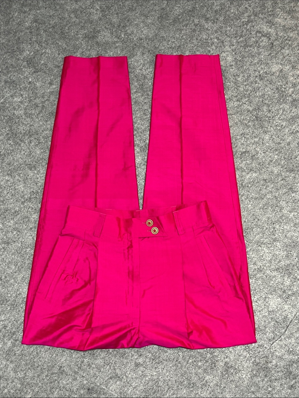 Vintage Mondi Raw Silk Trousers in Vibrant Pink